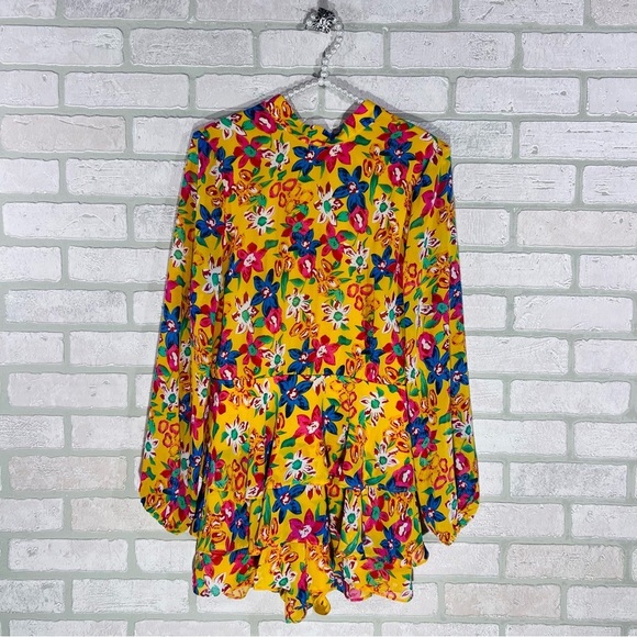 Endless Rose Vivi Yellow  Floral Print Long Sleeve Open Back Romper Size XS - Picture 4 of 12